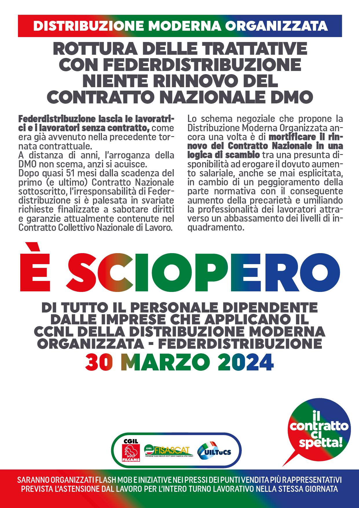 Federdistribuzione sabato 30 MARZO SCIOPERO e FLASH MOB a Cesena